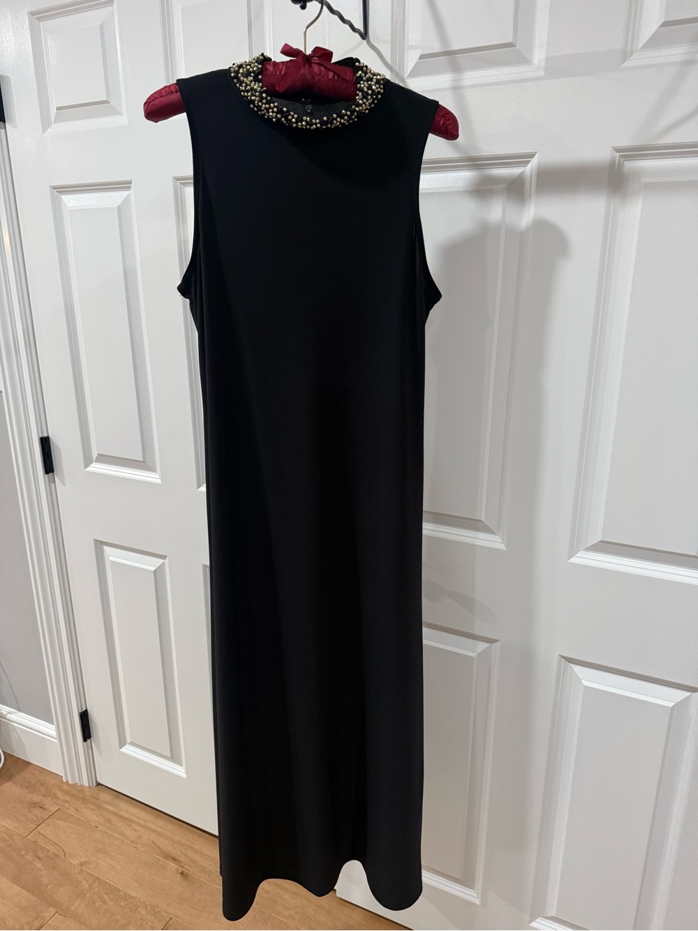Tiana B. Black Sleeveless Maxi Dress with Beaded Collar